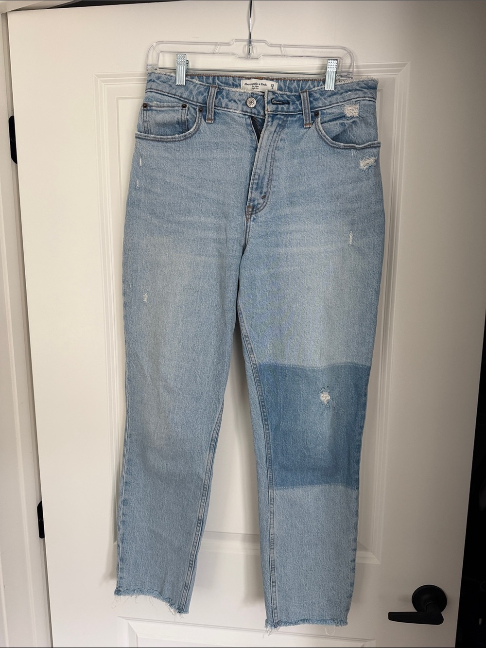 Abercrombie & Fitch Light Blue Straight Leg Jeans with Patch Detail